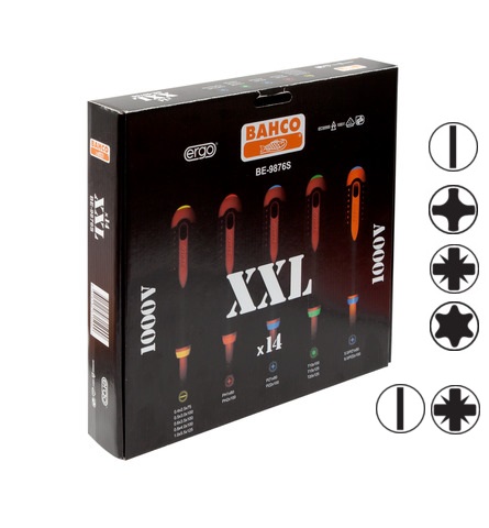 XXL Elektriķu skrūvgriežu komplekts ERGO™ 14 gab - SL2,5/3,0/3,5/4,0/5,5; PH1/2; PZ1/2; T10/15/20; Combi PZ1/SL5, PZ2/SL6 - 1000V VDE