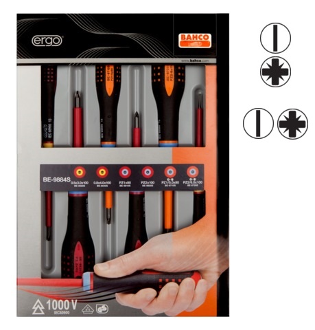 Elektriķu skrūvgriežu komplekts ERGO™ 6 gab - SL3,0/4,0; PZ1/2; Combi PZ1/SL5, PZ2/SL6 - 1000V VDE