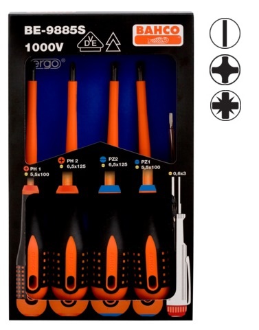 Elektriķu skrūvgriežu komplekts ERGO™ 5 gab - SL3,0 testeris; PZ1/2; PH1/2 - 1000V VDE