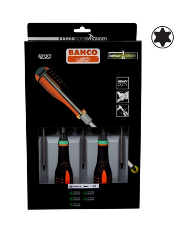 Skrūvgriežu komplekts ERGO™ viengabala hex kātu 5 gab - T15/T20/T25/T30/T40