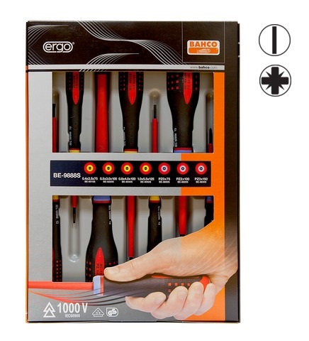 Elektriķu skrūvgriežu komplekts ERGO™ 7 gab - SL2,5/3,0/4,0/5,5; PZ0/1/2 - 1000V VDE