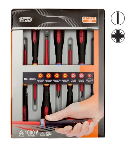 Elektriķu skrūvgriežu komplekts ERGO™ 7 gab - SL3,0 testeris; SL2,5/3,5/4,0/5,5; PZ1/2 - 1000V VDE