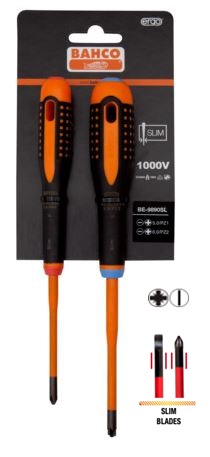 Elektriķu skrūvgriežu komplekts ERGO™ Combi slim 2 gab - PZ1/SL5; PZ2/SL6 - 1000V VDE