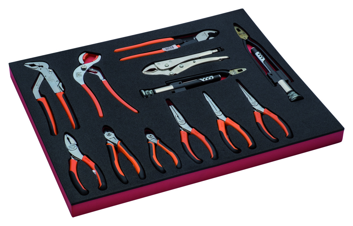 Pliers set (cutting + snipe nose + twisting + slip joint + grip) 12pcs in a foam