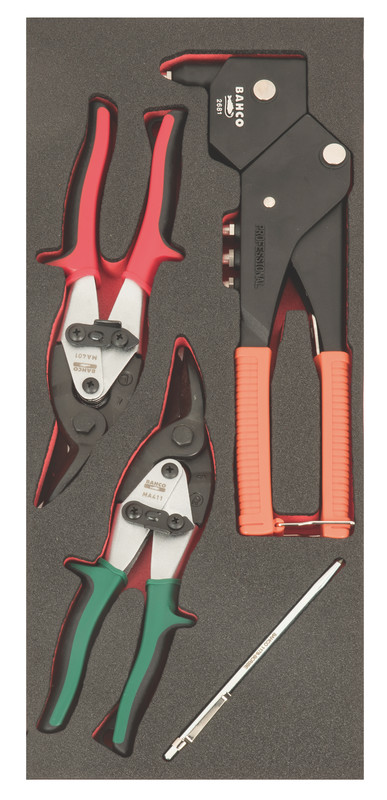 Sheet metal tool set 4pcs Fit&Go 1/3 - rivet gun - 2x tin snips - scribe