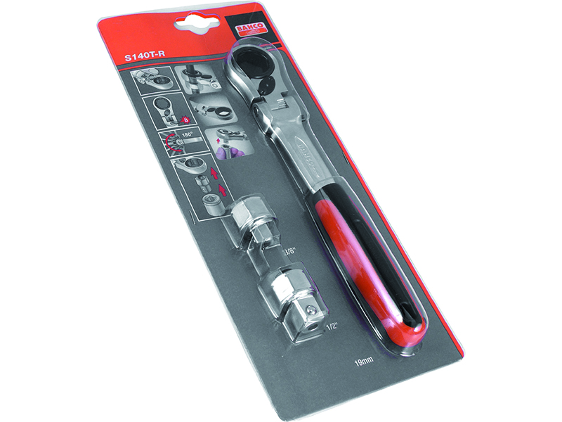 Pass-through socket set with ratchet and 19mm socket 3/8