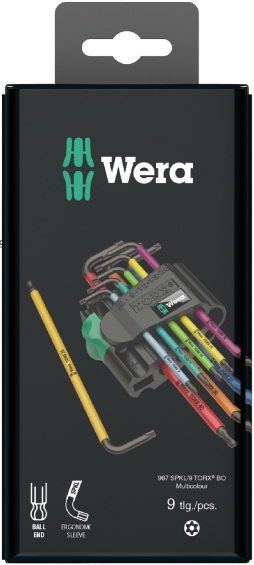 Wera TORX® L-atslēgu komplekts, daudzkrāsainas BO atslēgas pret-viltojumu TORX® skrūvēm